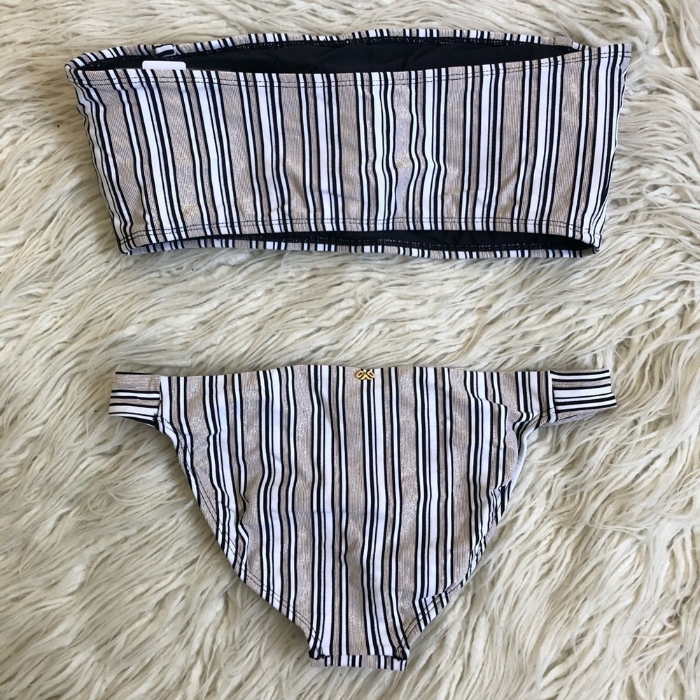 PilyQ PQ Swim Multicolor Harbour Stripe Tube Bandeau Hipster Bikini NWT Size L/D - Picture 2 of 10